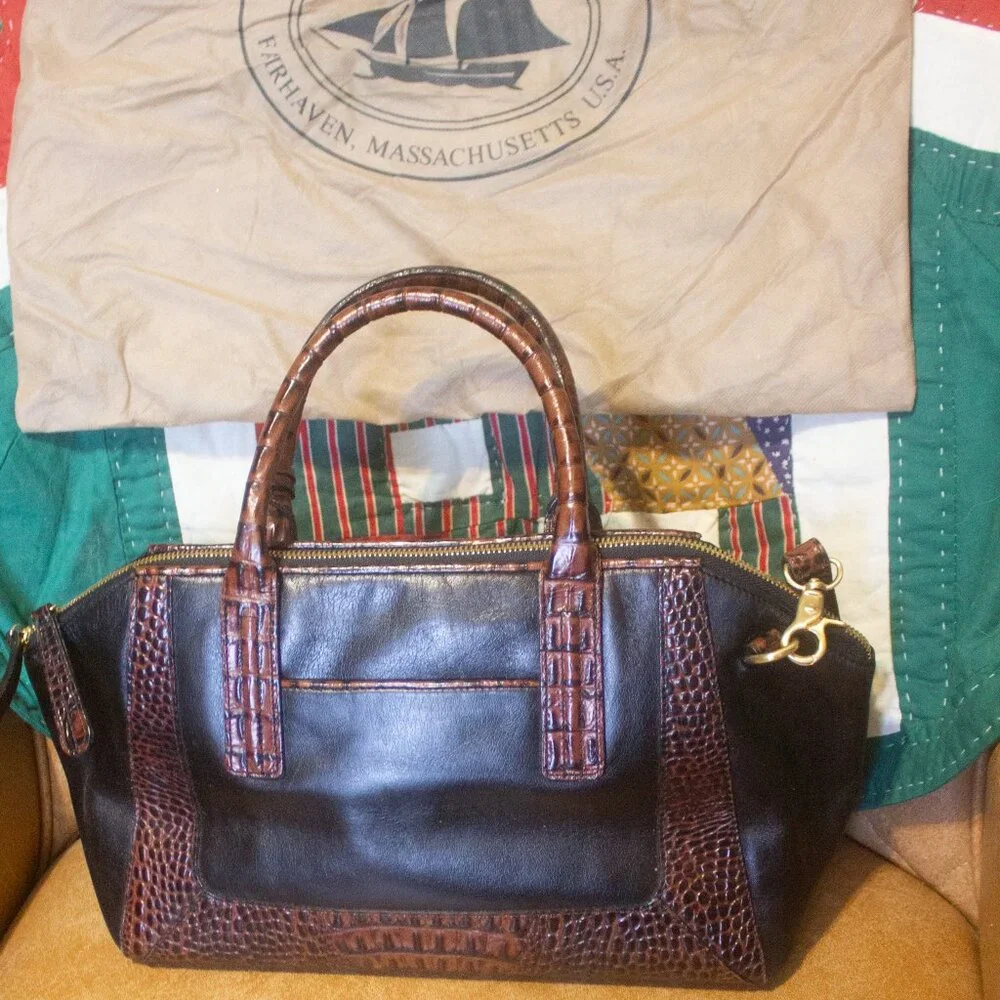 Brahmin Black and Croc Embossed Satchel Shoulder Bag Preowned